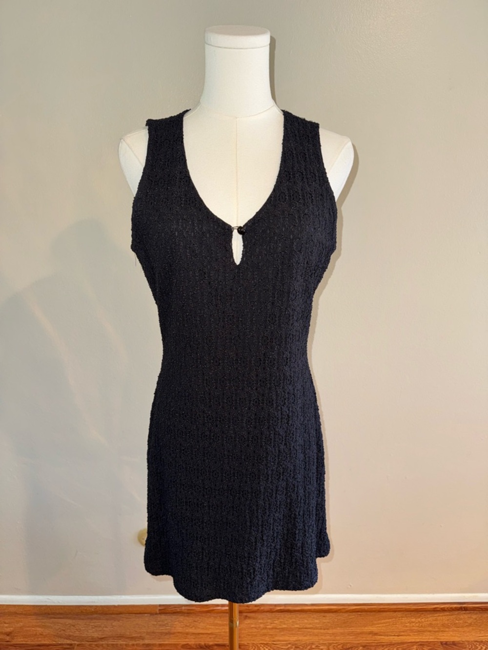 Vintage 90s Rampage Black Textured Knot Keyhole-Front Dress